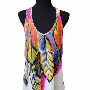 Ali & Kris Colorful Feather Print Racerback Tank Top Sleeveless